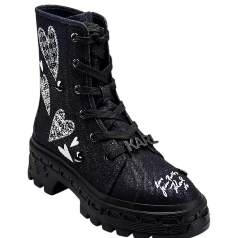 Karl Lagerfeld Paris Lamprini Ikonic Combat Boots — Designer Edge (Size 5M)